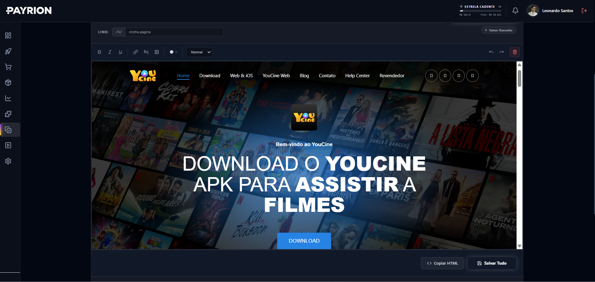 Interface do Clonador de Sites